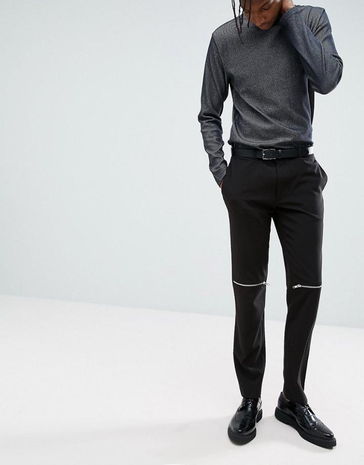 Asos Skinny Smart Pants With Knee Zips - Black