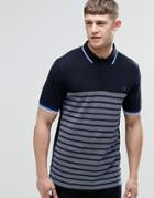 Fred Perry Polo Shirt With Half Stripe Slim Fit - Cobalt