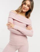 Lipsy Loungewear Ribbed Off Shoulder Top In Pink