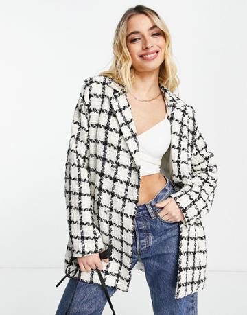 Lola May Oversized Double Breasted Blazer In White Check - Part Of A Set