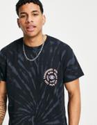 Topman Oversized Fit Tie Dye Tee With Spiral Chest Print In Washed Black