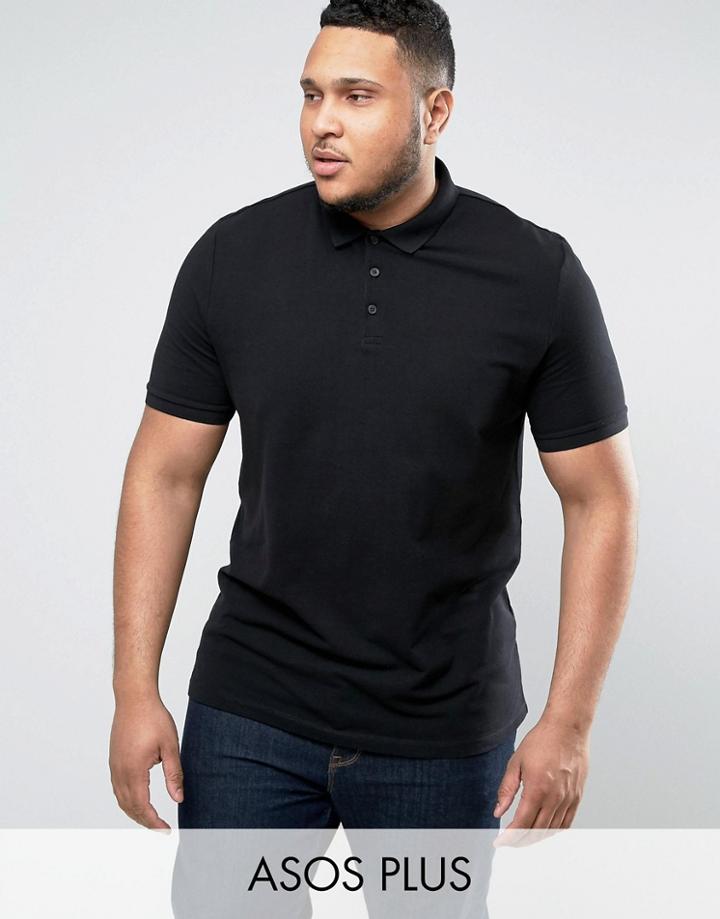 Asos Plus Pique Polo Shirt In Black - Black
