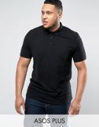 Asos Plus Pique Polo Shirt In Black - Black