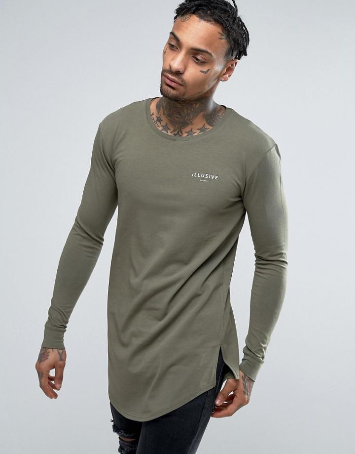 Illusive London Muscle Fit Long Sleeve T-shirt In Khaki - Green