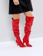 Miss Selfridge Over The Knee Patent Boot - Red
