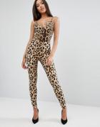 Club L Leopard Cami Strap Catsuit - Multi