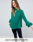 Asos Maternity Petite Cut Out Neck Flared Sleeve Blouse - Green