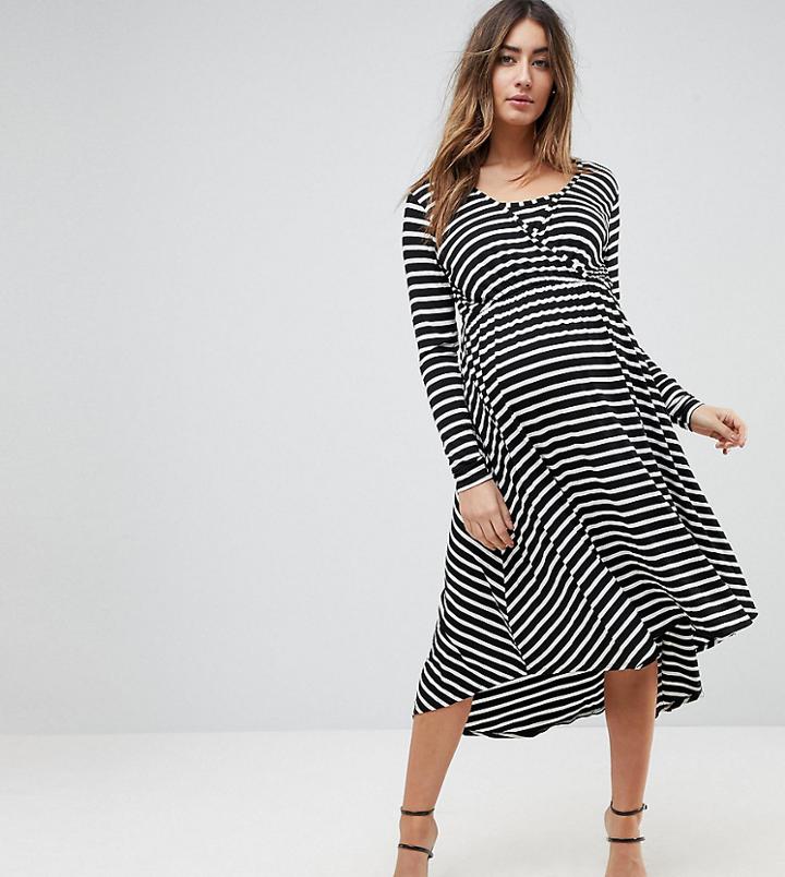 Bluebelle Maternity Nursing Long Sleeved Wrap Front Midi Dress - Multi