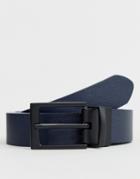 Asos Design Faux Leather Slim Reversible Belt In Black And Navy Saffiano Emboss And Matte Black Buckle