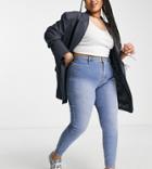 River Island Plus Kaia High Waisted Raw Hem Skinny Jeans In Light Blue