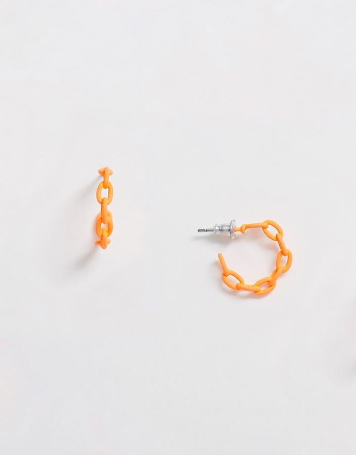 Asos Design Hoop Earrings In Neon Chain - Orange