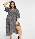 Yours Wrap Midi Dress In Black Paisley Print-multi