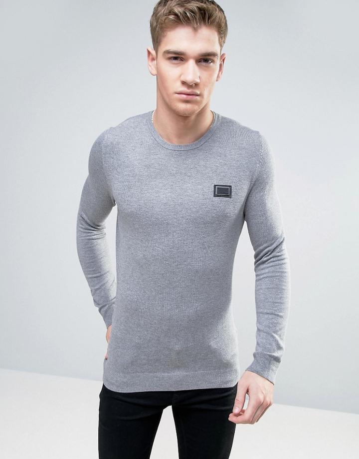 Born Rich Crew Neck Knitted Sweater - Gray