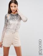 Asos Tall Night Ombre Sequin Romper With Cut Outs - Multi