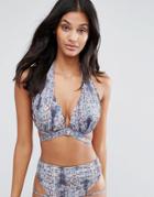 Asos Fuller Bust Snake Print Molded Wrap Triangle Bikini Top Dd-g - Mu