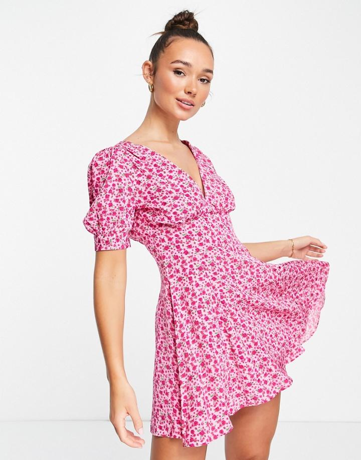 Topshop Micro Rose Mini Tea Dress In Pink