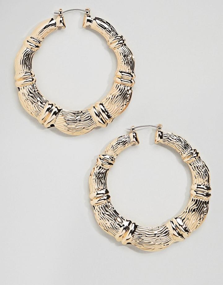 Asos Design Vintage Style Chunky Bamboo Hoop Earrings - Gold