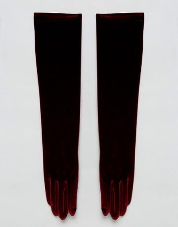 Vincent Pradier Long Velvet Gloves In Wine - Red