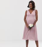 Tfnc Maternity Bridesmaid Exclusive Wrap Front Midi Dress With Tie Back In Pink - Pink