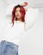 River Island Long Pleat Sleeve Top In Cream-white
