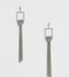 True Decadence Exclusive Rhinestone Sqaure Drop Earrings With Chain - Silver
