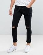 New Look Skinny Jeans With Busted Knee Rips In Black Wash - Black