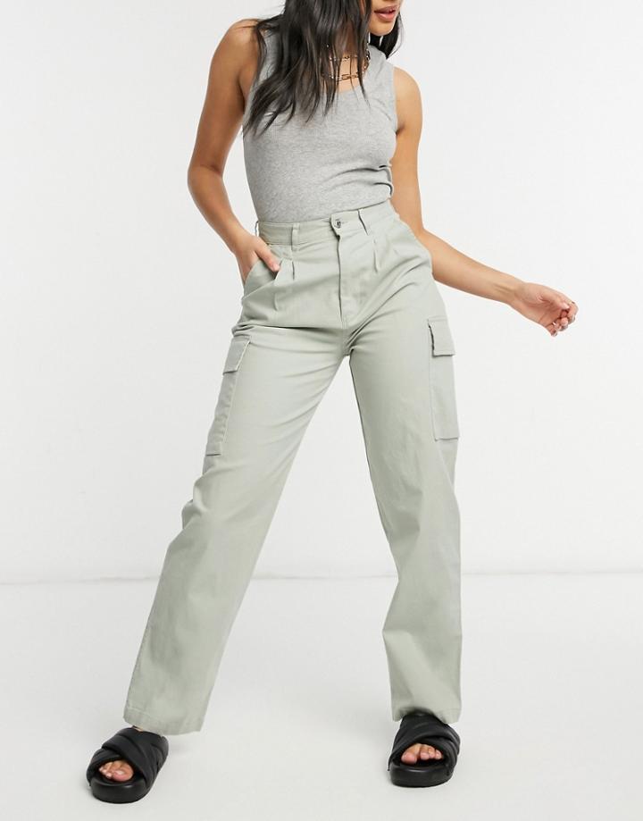 Asos Design Pleat Front Chino With Cargo Pockets In Sage-green