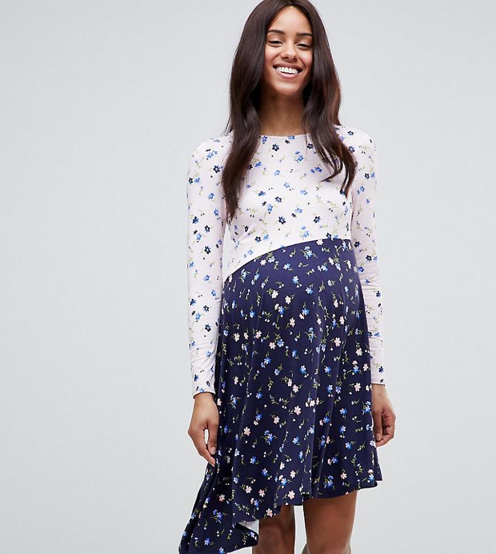 Asos Design Maternity Mixed Print Tea Dress With V Back - Multi