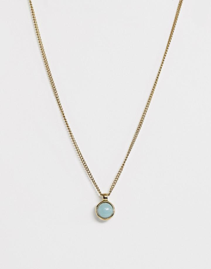 Dyrberg Kern Gold Necklace With Light Green Stone Pendant - Green