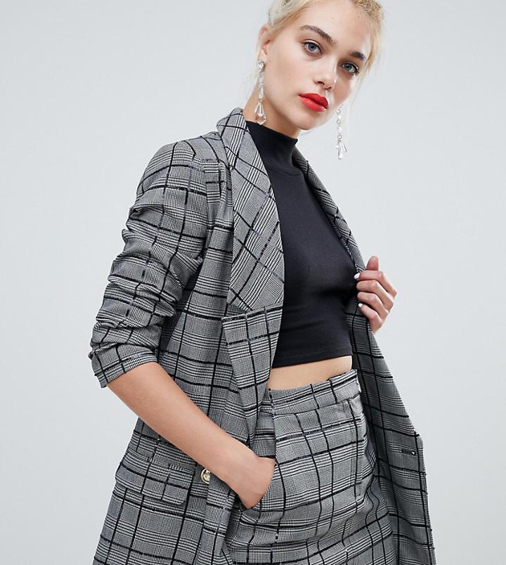 River Island Sequin Check Blazer In Gray - Multi