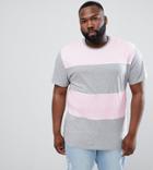 Asos Design Plus Relaxed Longline T-shirt With Color Block In Pink/ Gray - Pink
