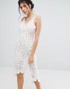 Love Triangle Lace Bodycon Dress With Peplum Hem - White