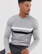 Asos Design Long Sleeve T-shirt With Contrast Panels In Gray - Gray