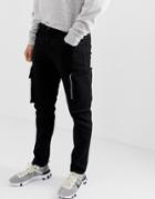Asos Design Slim Jeans With Cargo Pockets In Vintage Black - Black