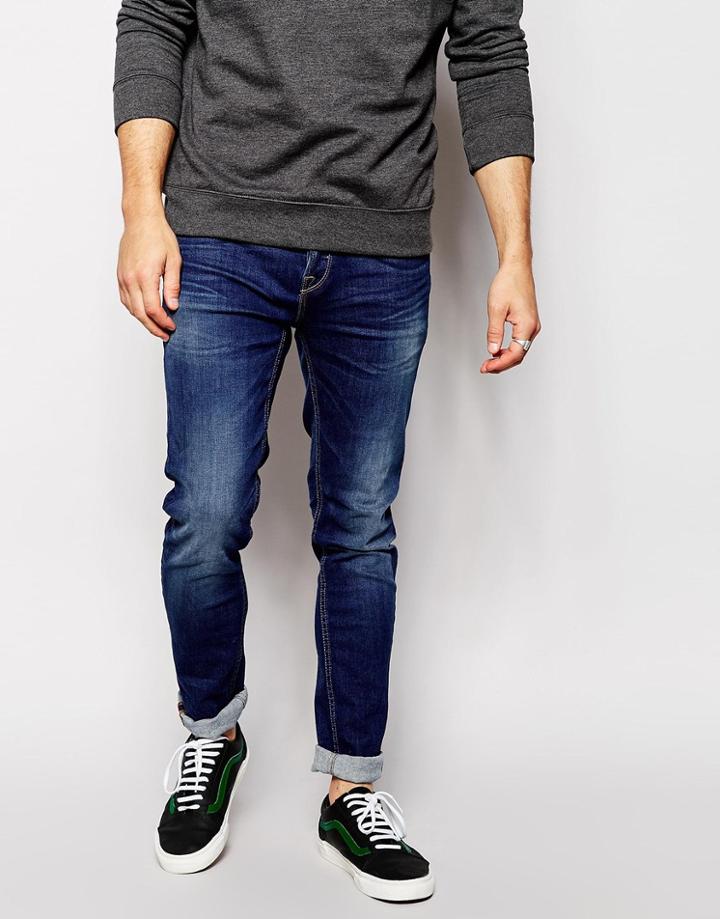 Only & Sons Vintage Wash Jeans In Slim Fit - Mid Blue