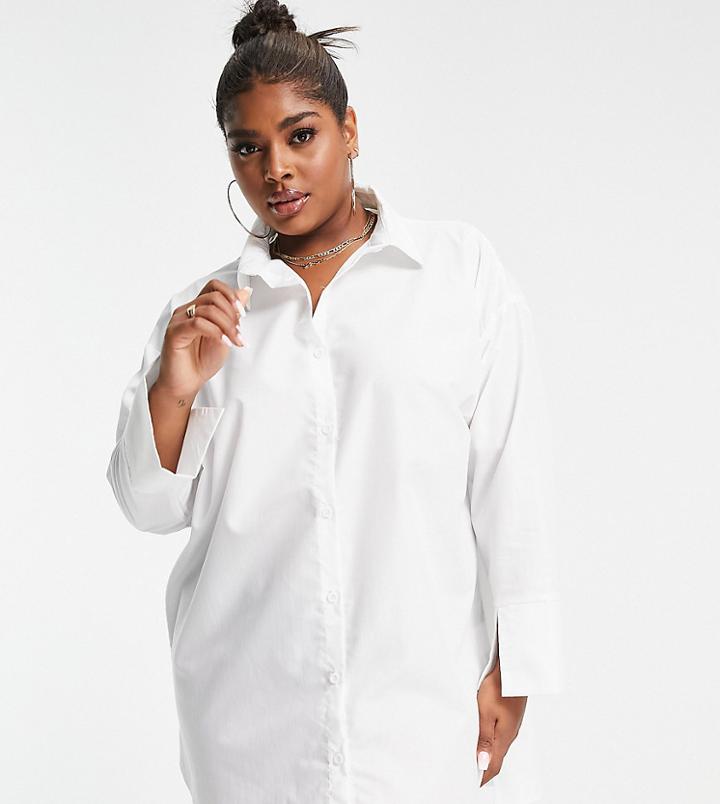 Public Desire Curve Oversized Shirt Dress In White