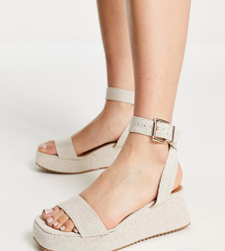Asos Design Wide Fit Tati Flatform Sandals In Natural Fabrication-neutral