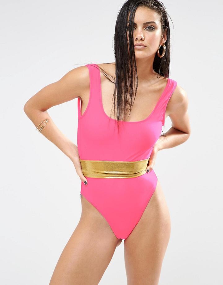 Quontum Gold Waistband High Leg Swimsuit