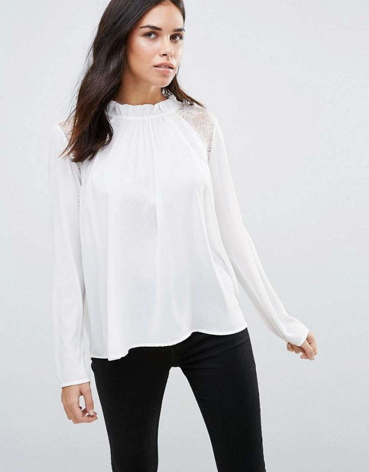 Qed London High Neck Blouse - Cream