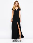 Jarlo Lucia Button Through Maxi Dress With Lace Shoulders - Black $107.50
