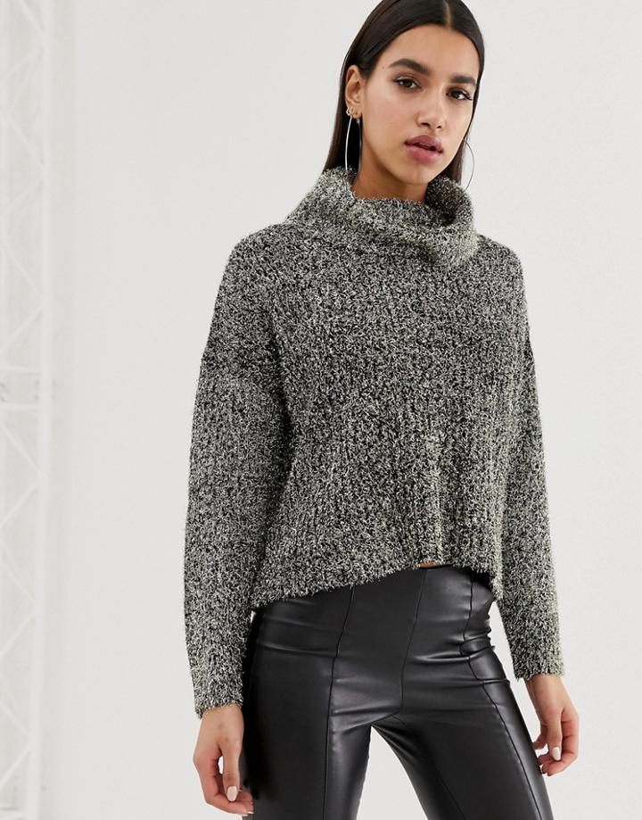 Lipsy Tinsel Cowl Neck Sweater In Black