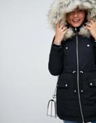 Miss Selfridge Padded Parka Coat In Black - Multi
