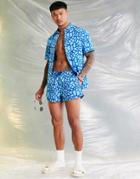 Asos Design Swim Short In Blue Animal Print Super Short Length - Part Of A Set