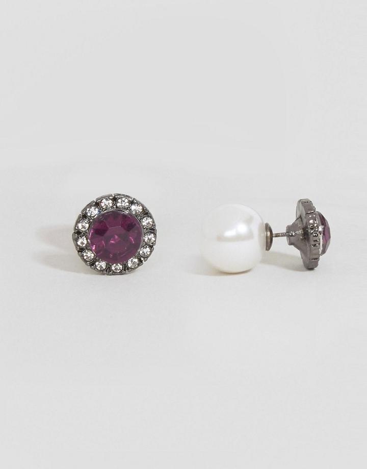 Asos Brooch Double Earrings - Purple