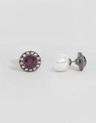 Asos Brooch Double Earrings - Purple