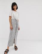 Asos Design Twist Front Midi Jumper Dress Skirt In Stripe - Multi