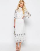 Asos Delicate Vintage Embellished Midi Dress - White