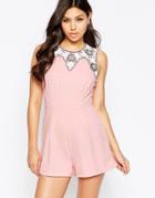 Maya Romper With Embellished Neckline - Lotus Pink
