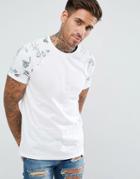Asos T-shirt With Floral Raglan Sleeves - White