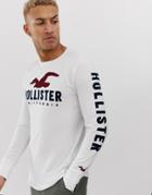 Hollister Chest And Sleeve Logo Long Sleeve Top In White